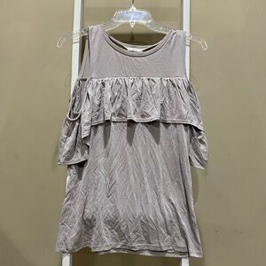 Soprano Cold Shoulder Ruffle Top Large Taupe Blush 0229